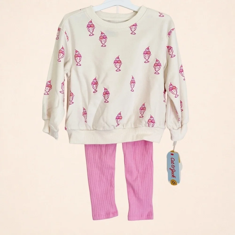 Cat & Jack Toddler Girls 2pc Ice Cream Sweatshirt‎ and Ribbed Leggings Set 12M